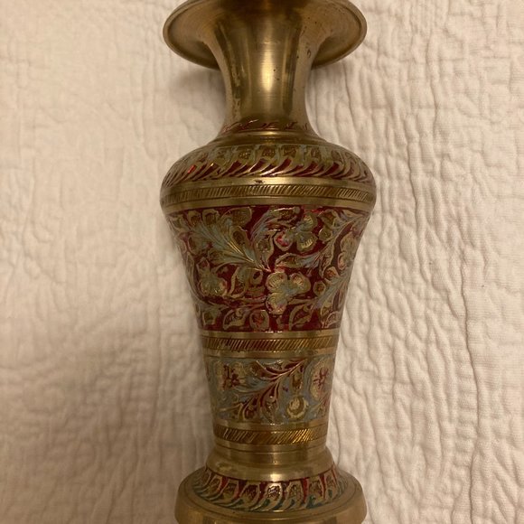Two Antique Brass Decor Vases - Picture 4 of 12